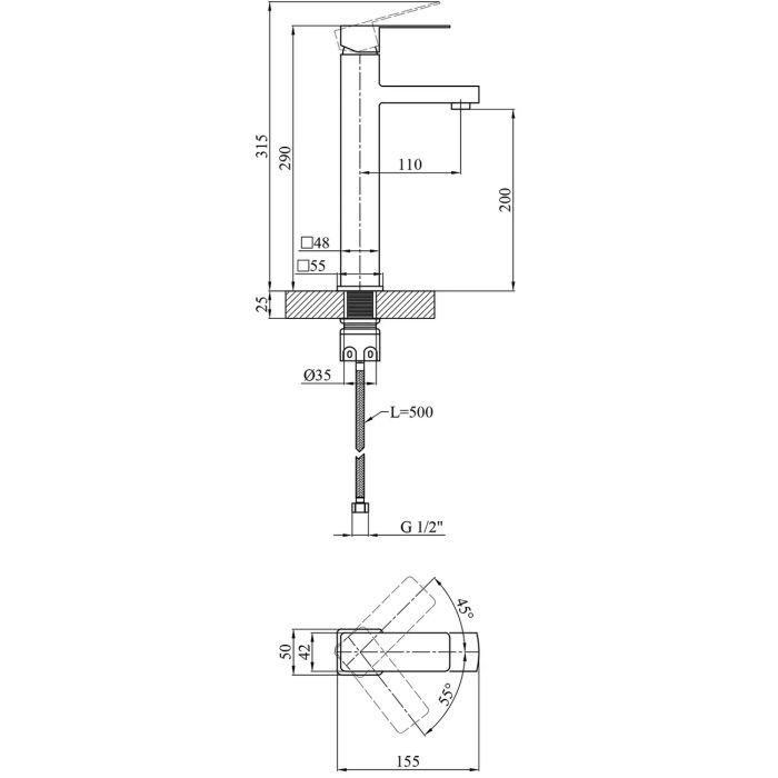 Душовий гарнітур Kroner Edelstahl Kubus-SCH082 + змішувач Edelstahl Kubus-SCH010-3 + змішувач Edelstahl Kubus-SCH052 (CVS30180) зображення 11
