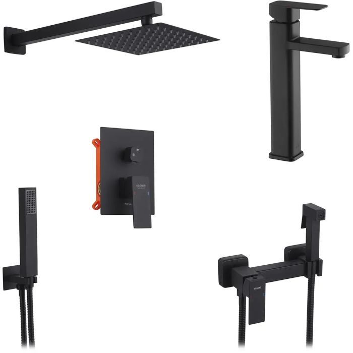 Душовий гарнітур Kroner Edelstahl Kubus-SCH082 + змішувач Edelstahl Kubus-SCH010-3 + змішувач Edelstahl Kubus-SCH052 (CVS30180)