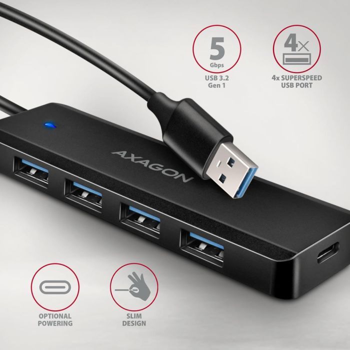 Концентратор AXAGON USB 3.1 to 4xUSB 3.0 black (HUE-C1A) зображення 2