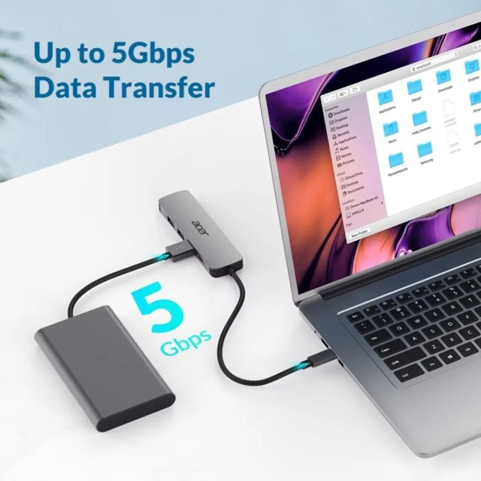 Концентратор Acer USB-C 5-in-1 3xUSB 3.0 + HDMI + USB-C gray (HP.DSCAB.021) изображение 3