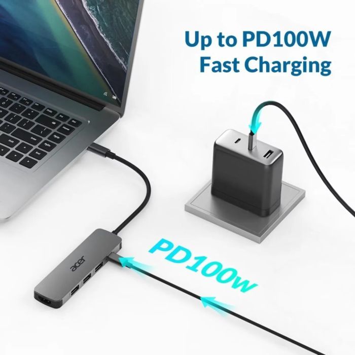 Концентратор Acer USB-C 5-in-1 3xUSB 3.0 + HDMI + USB-C gray (HP.DSCAB.021) изображение 4