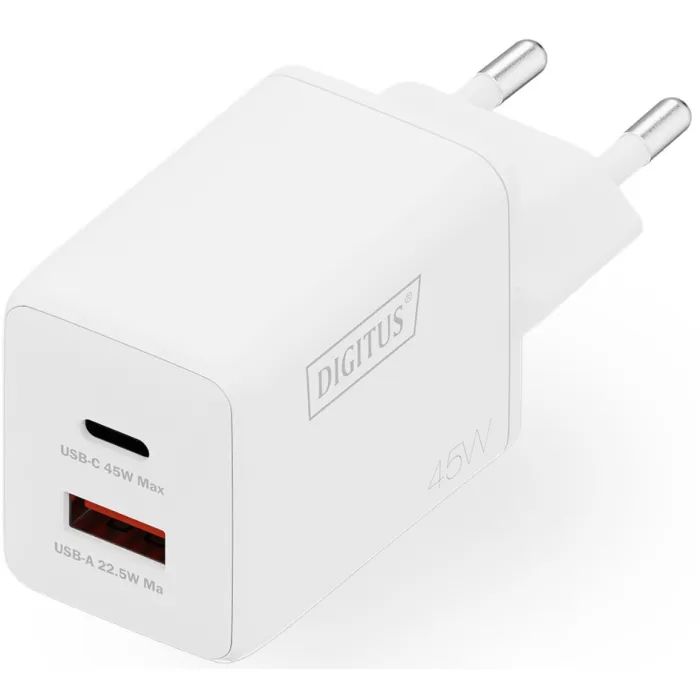 Зарядное устройство Digitus 1xUSB-C + 1xUSB PD45W GaN white (DA-10302)