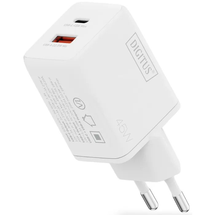 Зарядное устройство Digitus 1xUSB-C + 1xUSB PD45W GaN white (DA-10302) изображение 4