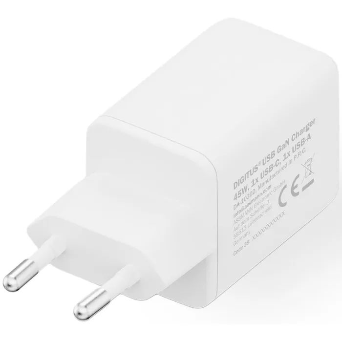 Зарядное устройство Digitus 1xUSB-C + 1xUSB PD45W GaN white (DA-10302) изображение 5
