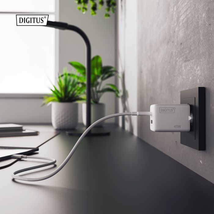 Зарядное устройство Digitus 1xUSB-C + 1xUSB PD45W GaN white (DA-10302) изображение 6