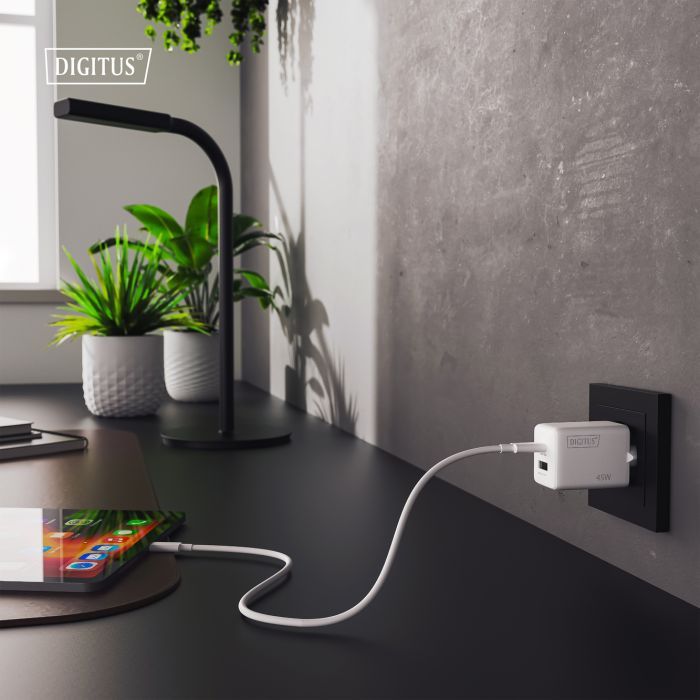 Зарядное устройство Digitus 1xUSB-C + 1xUSB PD45W GaN white (DA-10302) изображение 7