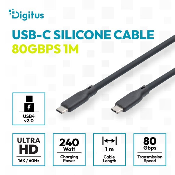 Дата кабель USB-C to USB-C 1.5m USB4 2.0 80G 240W 16K silicone black Digitus (AK-300350-015-S) изображение 10