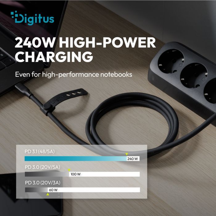 Дата кабель USB-C to USB-C 1.5m USB4 2.0 80G 240W 16K silicone black Digitus (AK-300350-015-S) изображение 5