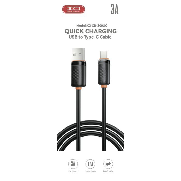 Дата кабель USB 2.0 AM to USB-C 1.0m 3A black XO (XO-CB-300UC-BK) изображение 4
