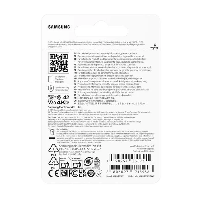 Карта памяти Samsung 128GB microSDXC class 10 UHS-I U3 V30 A2 T9 (MB-MH128T/WW) изображение 5