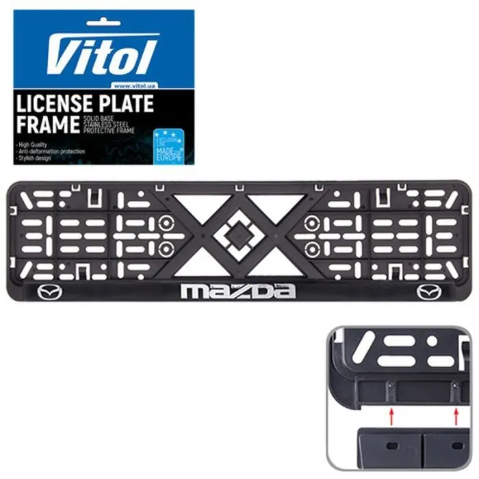 Рамка номерного знака Vitol з рельєфним написом MAZDA (RN-VCH-15650-SR-MZ)
