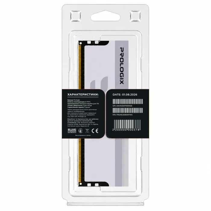 Модуль памяти для компьютера DDR4 16GB 3600 MHz Onyx White Prologix (PRO16GB3600YW4) изображение 5