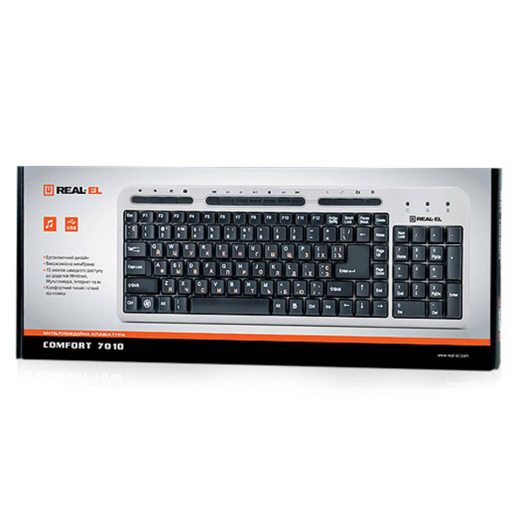 Клавиатура REAL-EL 7010 Comfort, USB, silver изображение 2
