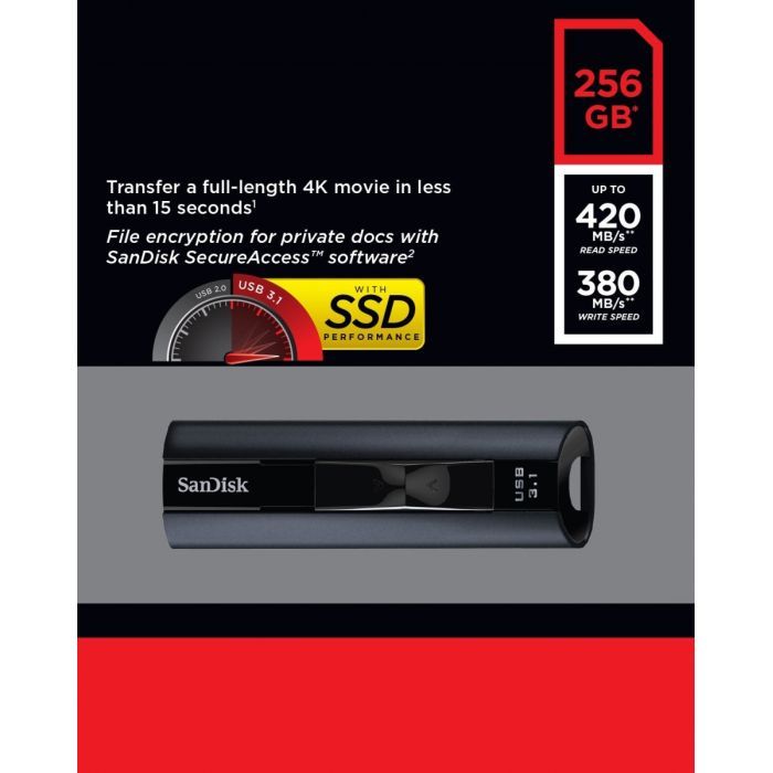 USB флеш накопитель SanDisk 256GB Extreme Pro Black USB 3.1 (SDCZ880-256G-G46) изображение 7