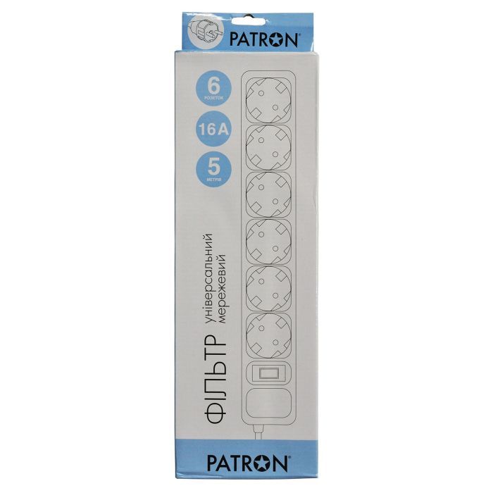 Мережевий фільтр живлення Patron 5.0 m, 3*1.5mm2 (SP-1655) 6 розеток BLACK (EXT-PN-SP-1665) зображення 2