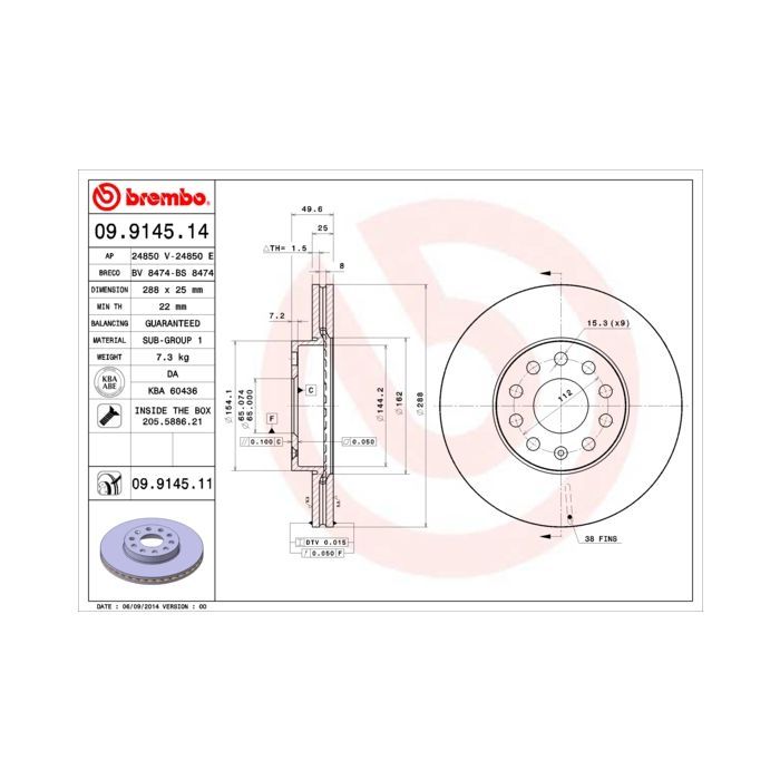 Тормозной диск Brembo 09.9145.11