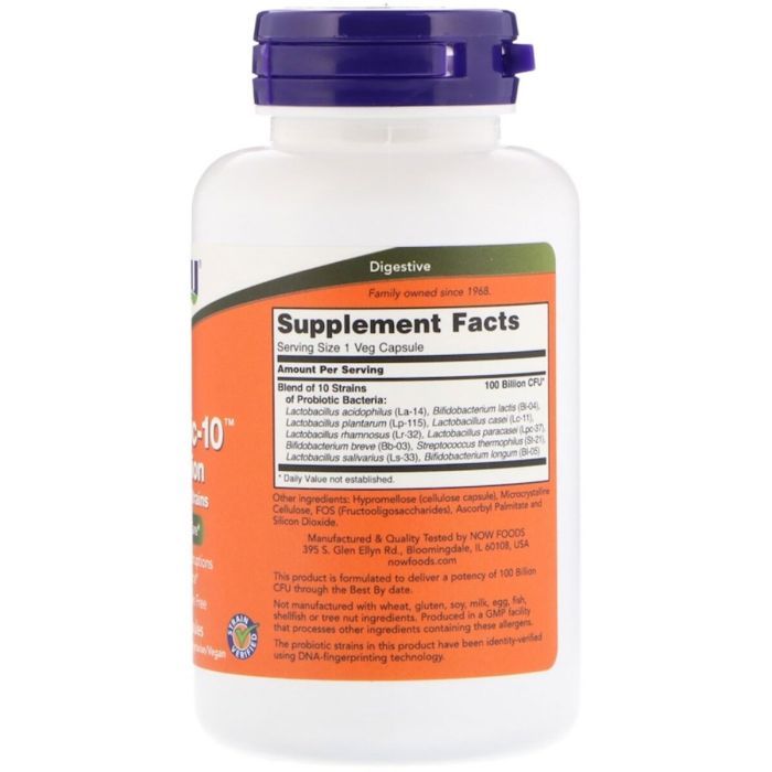 Пробиотики Now Foods Пробиотики Для Пищеварения, Probiotic-10, 100 Billion, 60 в (NOW-02904) изображение 2