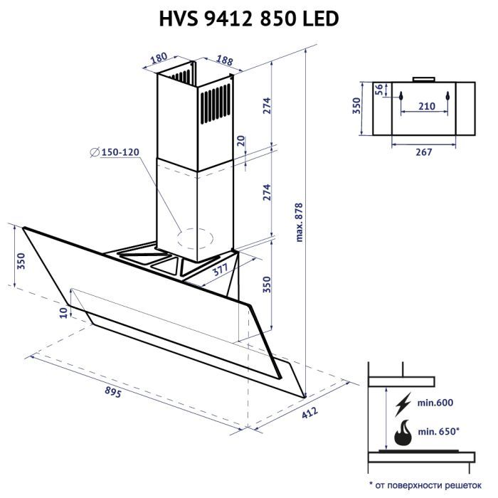 Витяжка кухонна Minola HVS 9412 GR 850 LED зображення 12