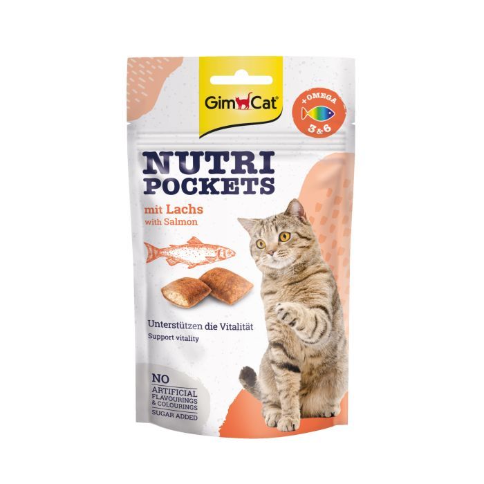 Ласощі для котів GimCat Nutri Pockets Лосось + Омега 3+6 60 г (4002064400730/4002064419299)