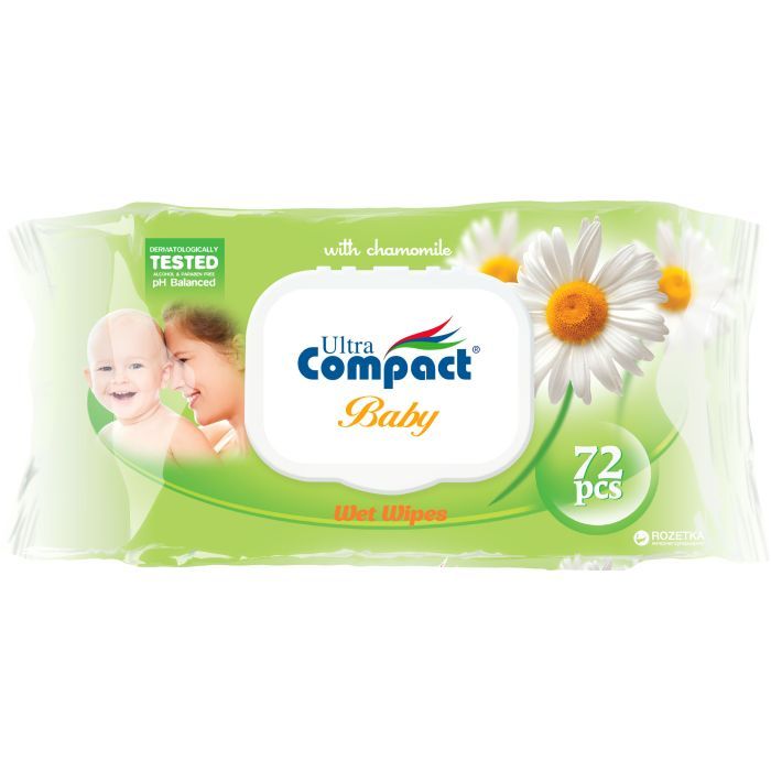 Детские влажные салфетки Ultra Compact Ромашка 72 шт. с клапаном (8697420531188)