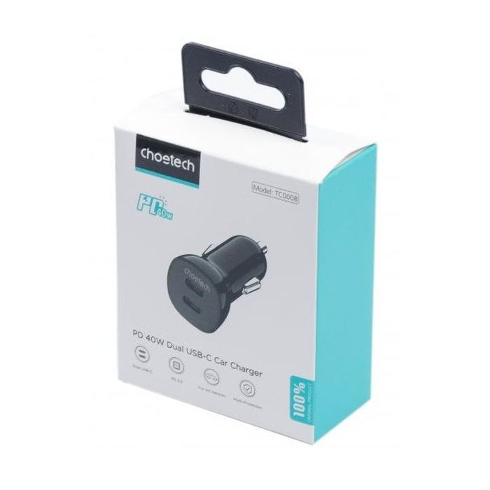 Зарядное устройство Choetech car 2хUSB-C 40W PD black (TC0008-BK) изображение 3
