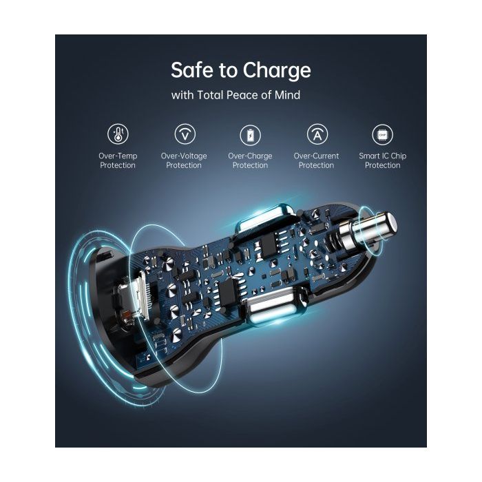 Зарядное устройство Choetech car 2хUSB-C 40W PD black (TC0008-BK) изображение 7