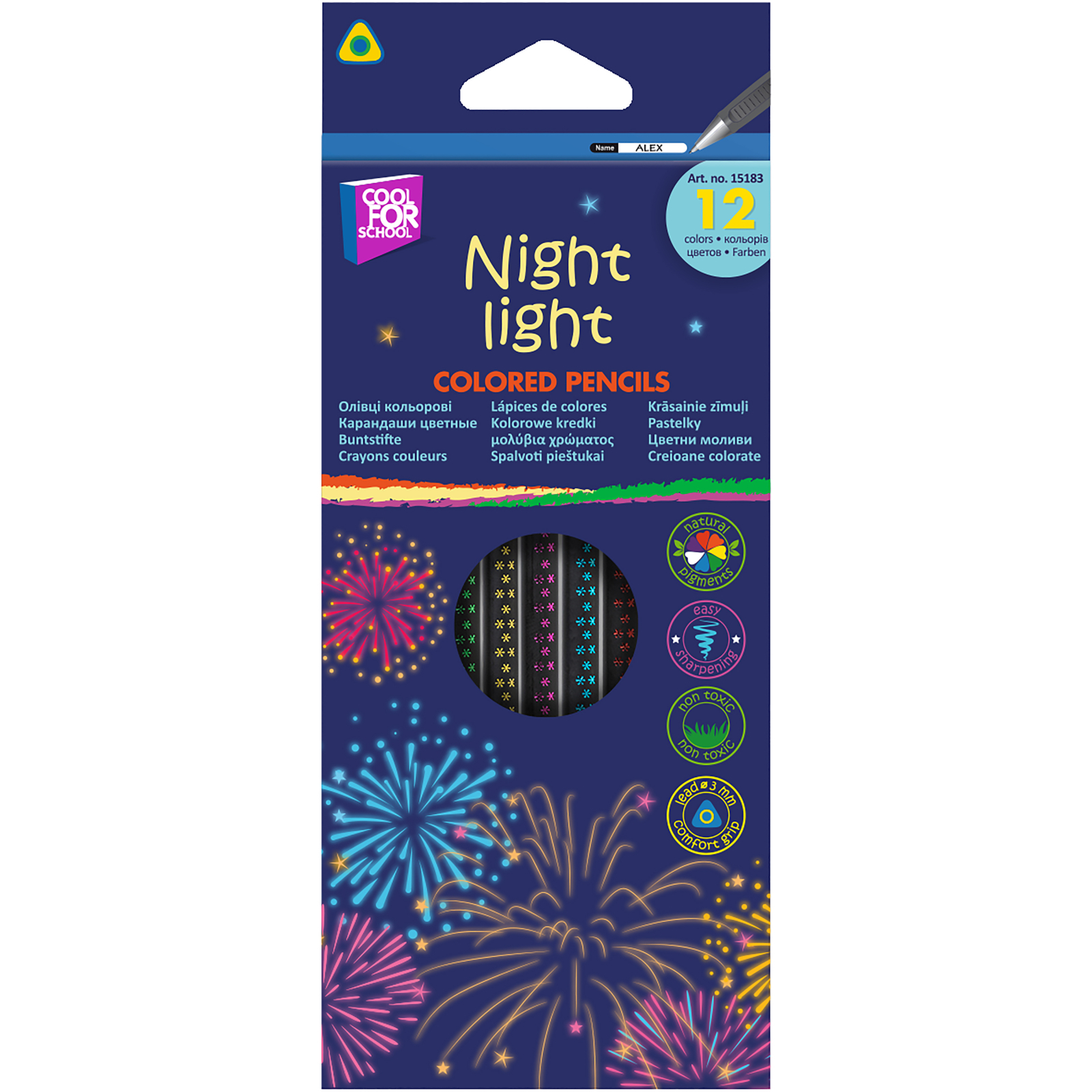 Карандаши цветные Cool For School Night light трехгранные 12 цветов (CF15183)