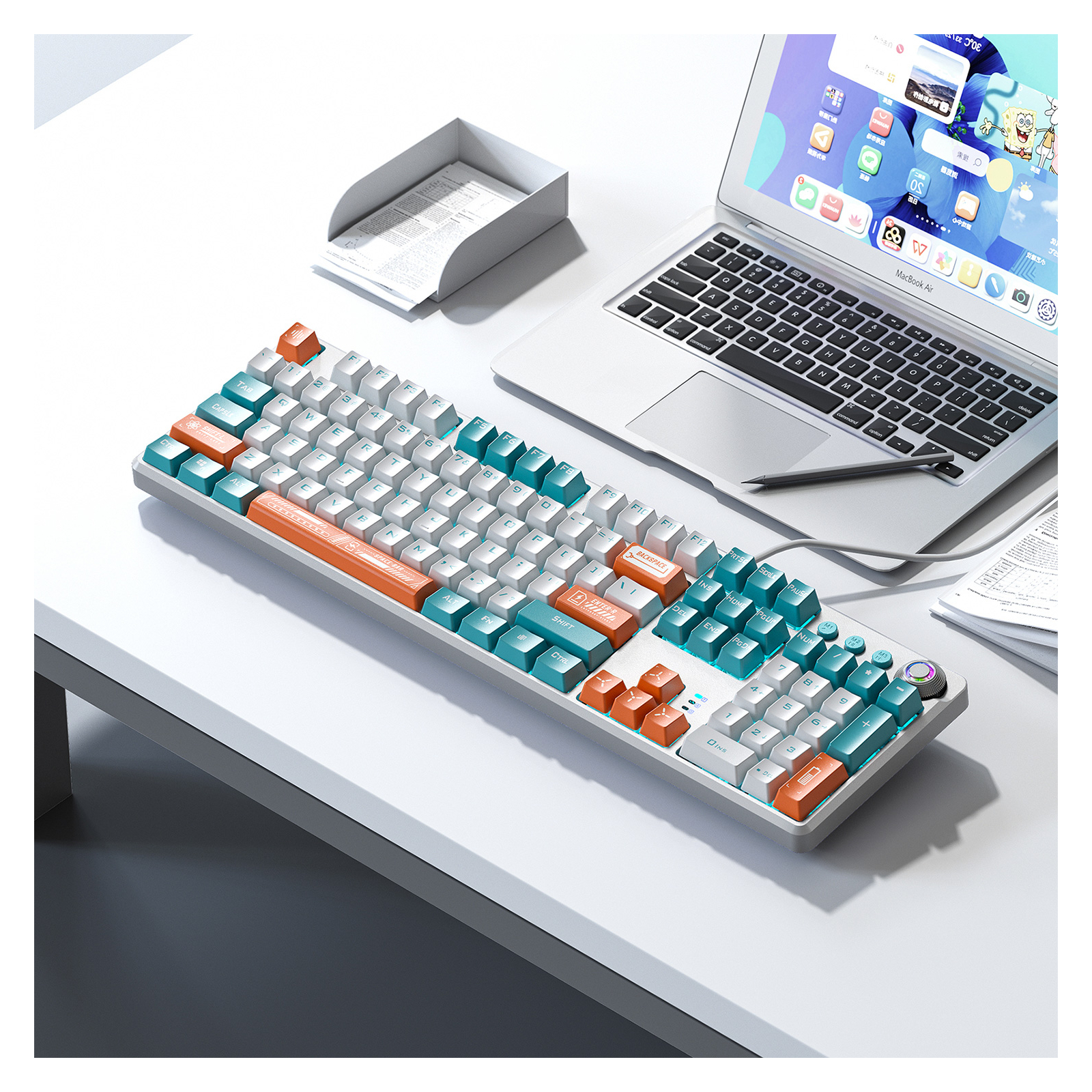 Клавиатура Aula F2088 PRO Plus 9 Orange Keys KRGD Blue USB UA White/Blue (6948391234908) изображение 6