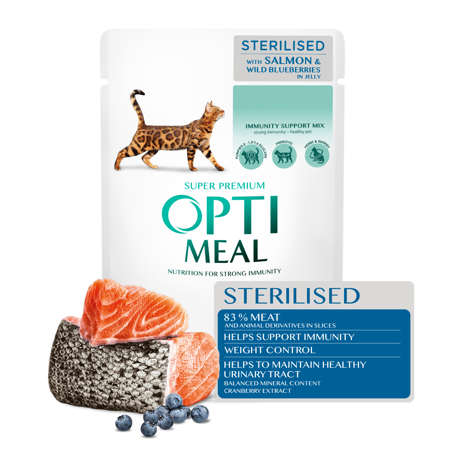 Влажный корм для кошек Optimeal для стерилизованных/кастрированных с лососем и черникой в желе 85 г (4820269140141) изображение 2