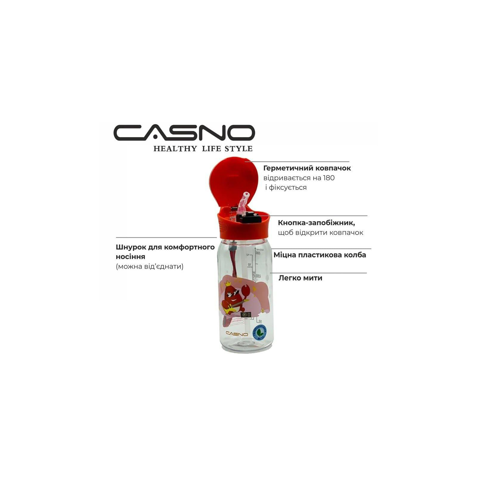 Бутылка для воды Casno 400 мл KXN-1195 Червона краб з соломинкою (KXN-1195_Red) изображение 7
