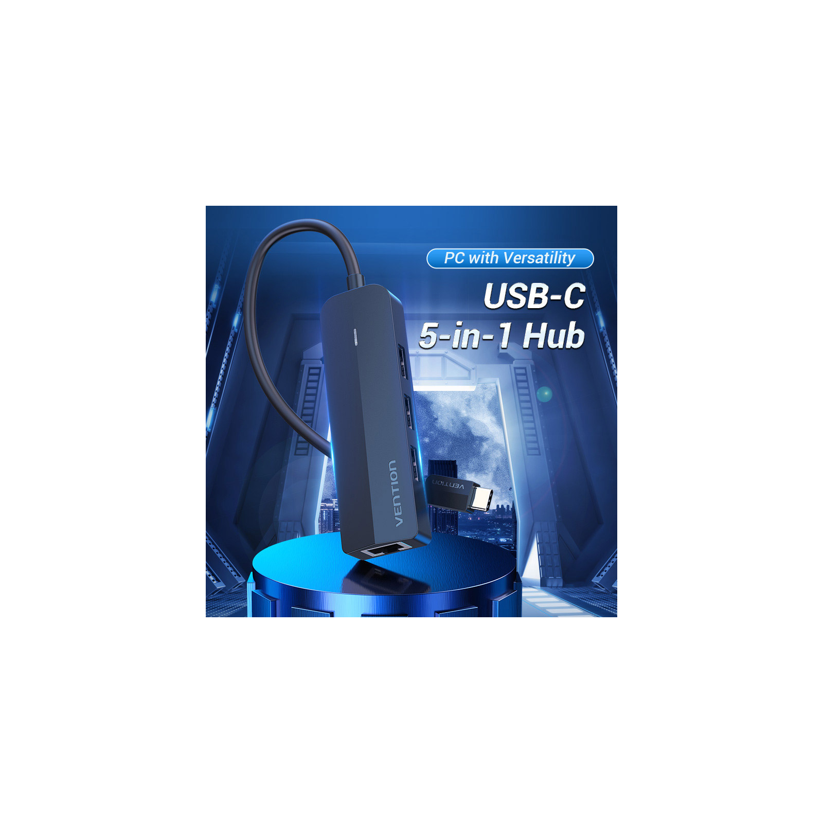 Концентратор Vention USB 3.1 Type-C to 3xUSB 2.0+MicroUSB+RJ45 100M Ethernet black (TGOBB) зображення 2