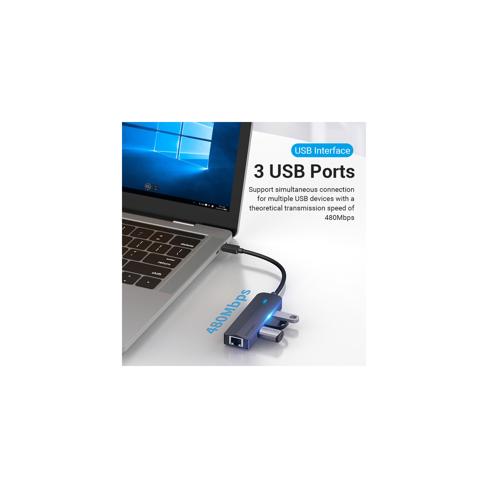 Концентратор Vention USB 3.1 Type-C to 3xUSB 2.0+MicroUSB+RJ45 100M Ethernet black (TGOBB) зображення 6