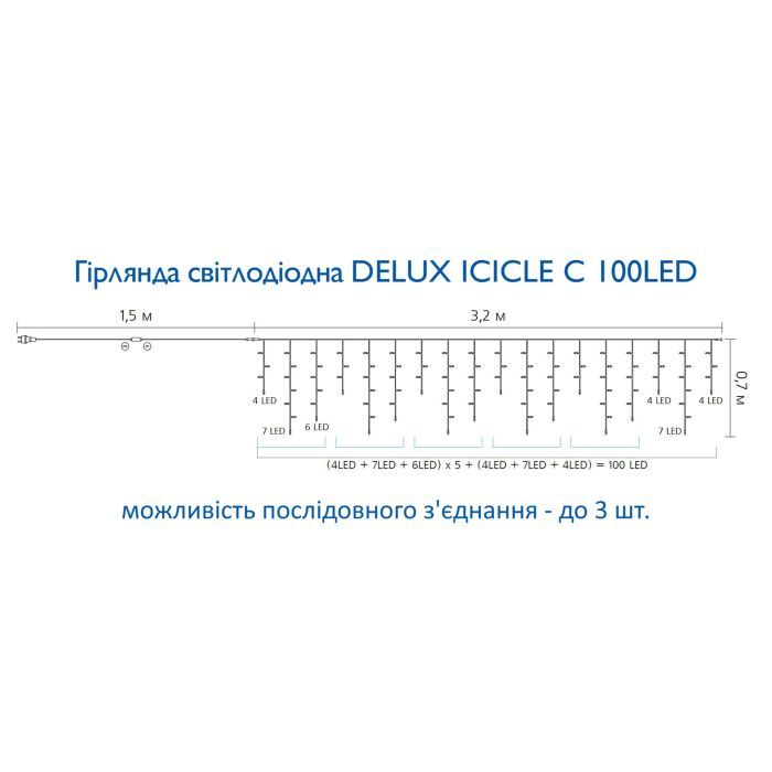 Гирлянда Delux ICICLE С 100 LED 3.2х0.7 м Теплый белый/прозрачный IP20 (90015255) изображение 4