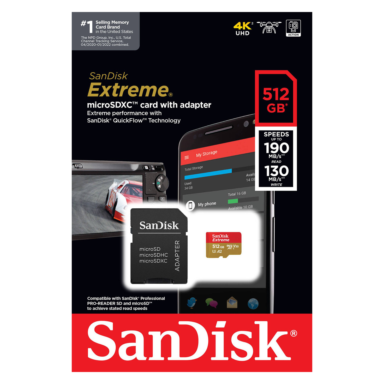 Карта памяти SanDisk 512GB microSD class 10 UHS-I U3 V30 Extreme (SDSQXAV-512G-GN6MA) изображение 5