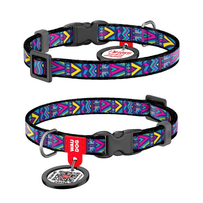 Ошейник для животных WAUDOG Nylon с QR паспортом "Инди" пластиковый фастекс XS (5228)