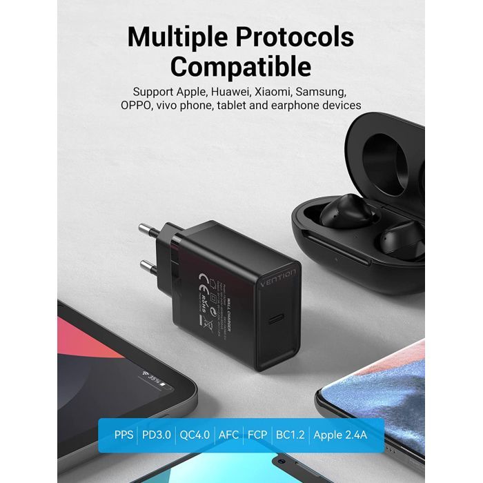 Зарядное устройство Vention 1xUSB 20W (USB-С) PD black (FADB0-EU) изображение 4