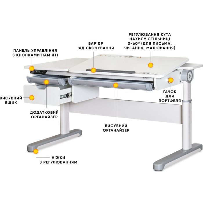 Парта Mealux Milton Electro lite Grey (BD-730 WG lite) зображення 2
