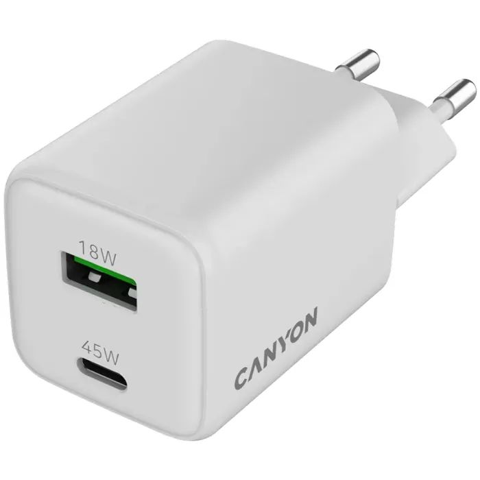Зарядний пристрій Canyon CU45AC GaN 45W 1xPD 1xQC EU White (CNS-CUW45AC) зображення 4