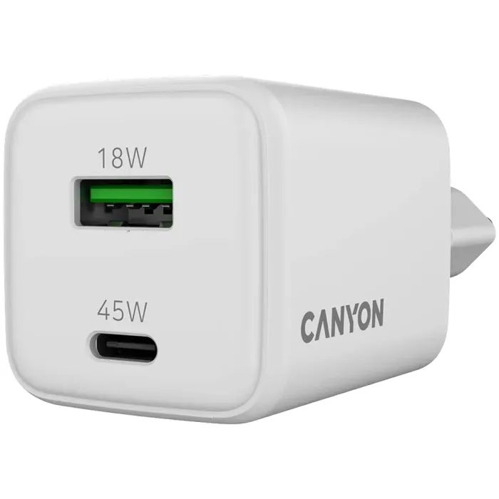 Зарядний пристрій Canyon CU45AC GaN 45W 1xPD 1xQC EU White (CNS-CUW45AC) зображення 5