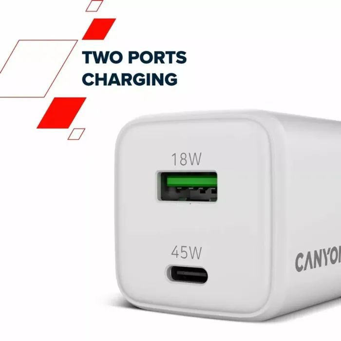 Зарядний пристрій Canyon CU45AC GaN 45W 1xPD 1xQC EU White (CNS-CUW45AC) зображення 6