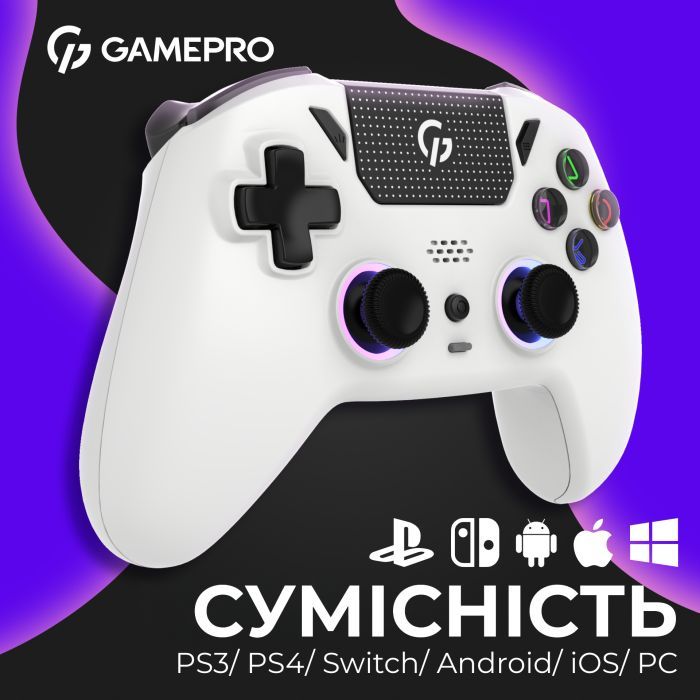 Геймпад GamePro GPS13W BT 5.3/USB/PC/iOS/Android/PS3/PS4 RGB White (GPS13W) изображение 3