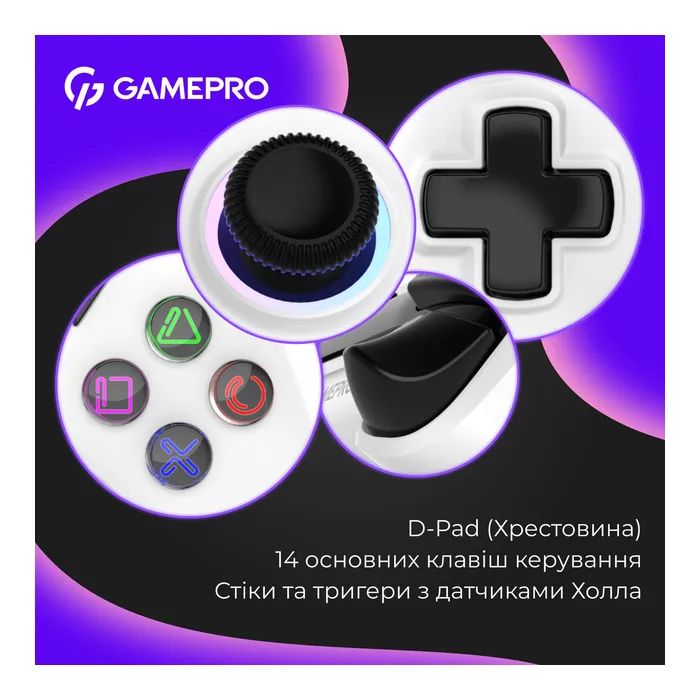Геймпад GamePro GPS13W BT 5.3/USB/PC/iOS/Android/PS3/PS4 RGB White (GPS13W) изображение 9