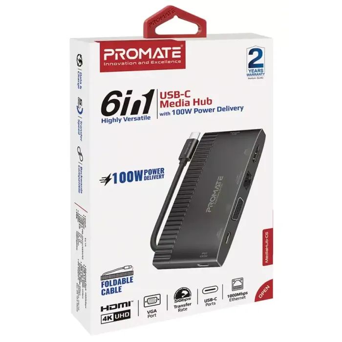 Концентратор Promate USB Hub 6 ports mediahub-c6.black (mediahub-c6.black) зображення 2
