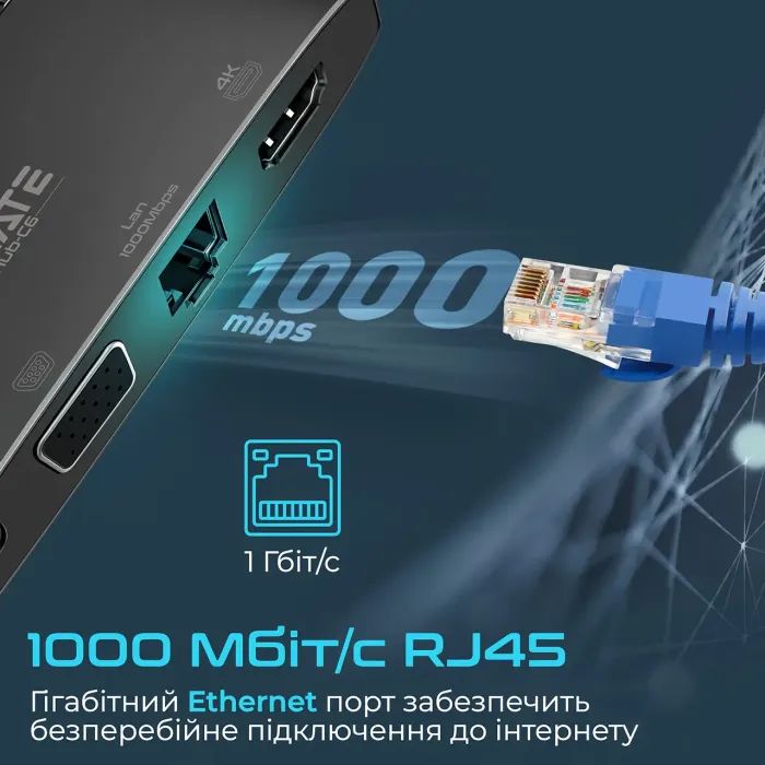 Концентратор Promate USB Hub 6 ports mediahub-c6.black (mediahub-c6.black) зображення 7