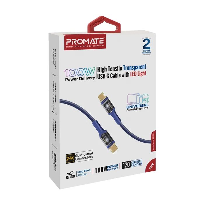 Дата кабель USB-C to USB-C lucidline-cc200.navy Promate (lucidline-cc200.navy) зображення 2