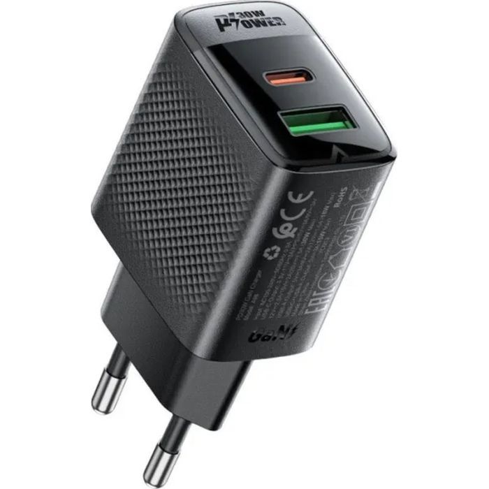 Зарядний пристрій Acefast 2xUSB 30W (USB-C+USB-A) Gan A98 Black (6974316283263) зображення 3
