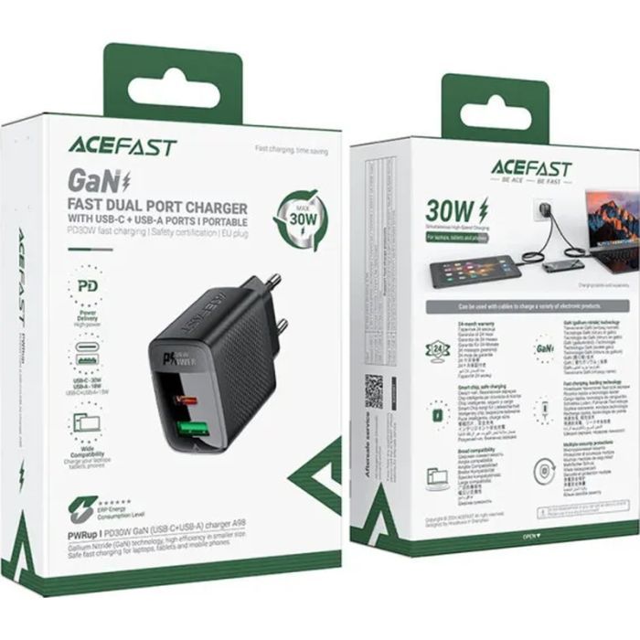 Зарядний пристрій Acefast 2xUSB 30W (USB-C+USB-A) Gan A98 Black (6974316283263) зображення 6
