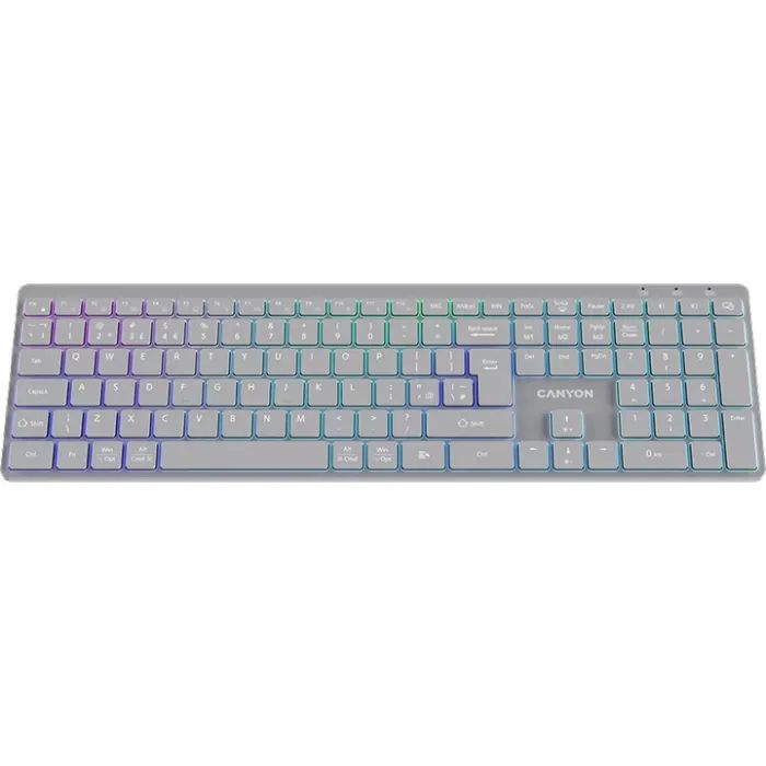 Клавіатура Canyon HKB-W11 Slim Dual Mode Wireless/Bluetooth RGB UA Grey (CNS-HBTK11G) зображення 3