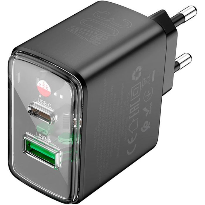 Зарядний пристрій HOCO CS42A Smart 1xUSB-C PD30W + 1xUSB QC3.0 Black (6942007620765) зображення 2