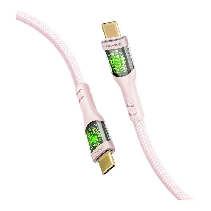 Дата кабель USB-C to USB-C 1.2m 60W PD TransLine-CC pink Promate (transline-cc.pink)